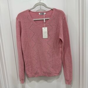 NWT bubblegum, pink, cotton rhinestone sparkle sweater